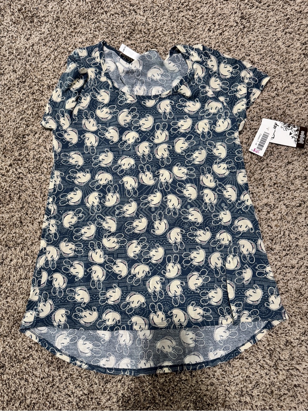 Lularoe Navy Blue Micky Mouse Print Short Sleeve Top